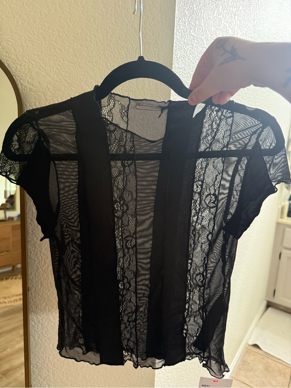 ASOS Black Sheer Lace Short Sleeve Top